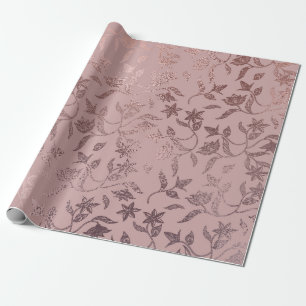 Papel De Presente Padrão da Vinha Floral Dourada rosa a rosa pentead