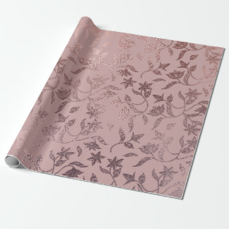 Papel De Presente Padrão da Vinha Floral Dourada rosa a rosa pentead