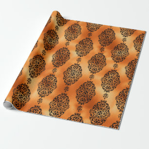 Papel De Presente Padrão Damask Vintage de Halloween preto e cobre
