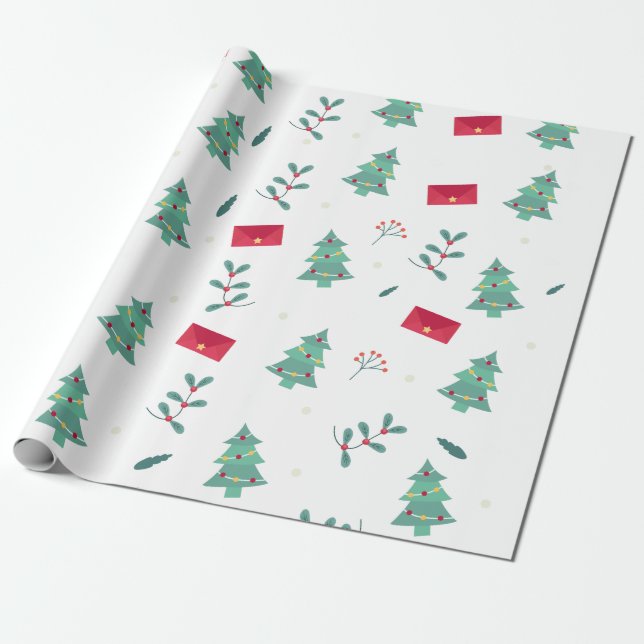 Papel De Presente Padrão das árvores de Natal, feriados de Natal (Desenrolado)
