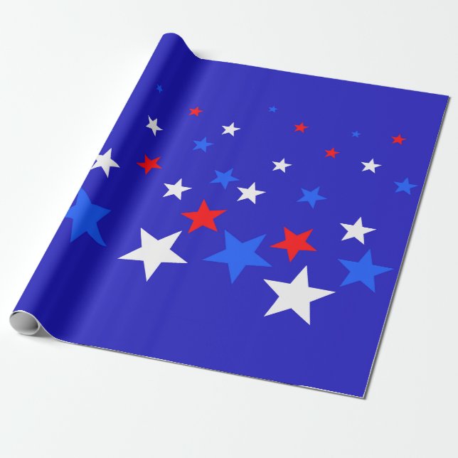 Papel De Presente Padrão das estrelas azul, vermelha e branca (Desenrolado)
