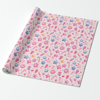 Papel De Presente "Padrão das Estrelas de Natal da Candyland"