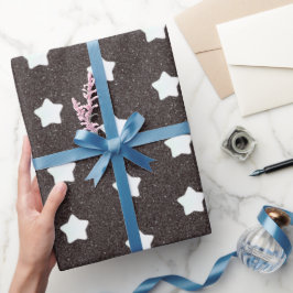 Papel De Presente Padrão das estrelas retro-negras modernas do meio