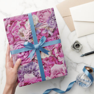 Papel De Presente Padrão das flores de Rosa de Lavanda de de branca
