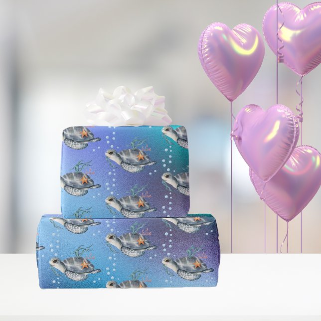 Papel De Presente Padrão das tartarugas do mar de natação (Criador carregado)