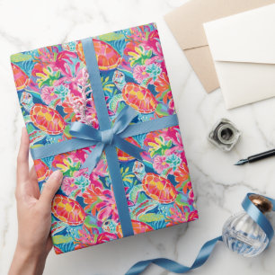 Papel De Presente Padrão das tartarugas tropicais na praia de Preppy
