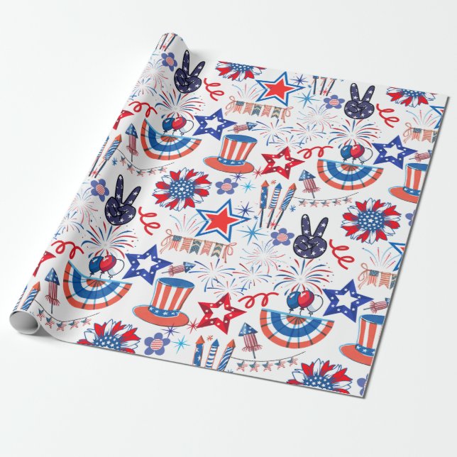 Papel De Presente Padrão de 4 de julho 01x4 (Desenrolado)