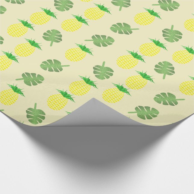 Papel De Presente Padrão de Abacaxi de Verão Tropical e Folhas de Pa (Ponta)