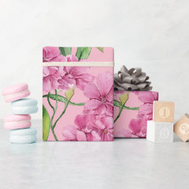 Papel De Presente Padrão de Abacaxis Florais em Aquarela Rosa Verde