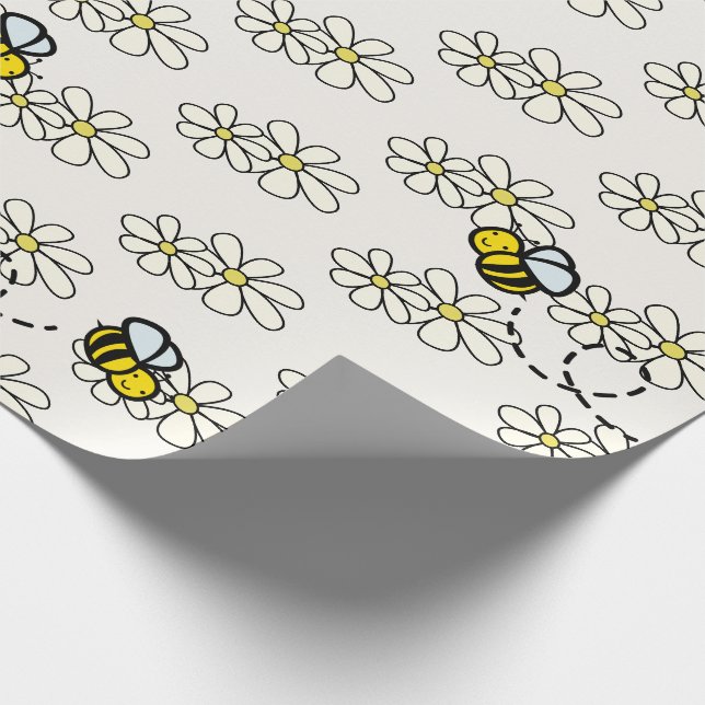 Papel De Presente Padrão de Abelha Melífera Amarela e Margarida Bran (Ponta)