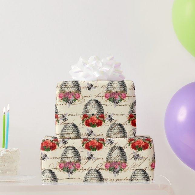 Papel De Presente Padrão de Abelha Melífera Vintage (Presentes para festas)