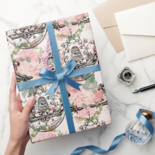 Papel De Presente Padrão de Abelha Melífera Vintage