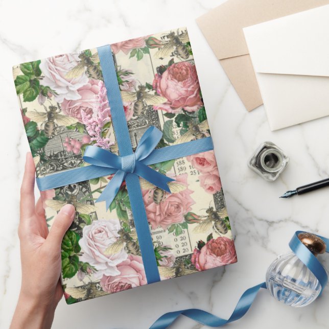 Papel De Presente Padrão de Abelha Melífera Vintage (Presentear)