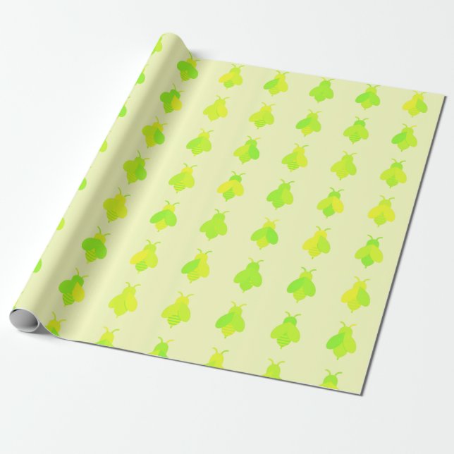 Papel De Presente Padrão de Abelha Verde Fofa (Desenrolado)