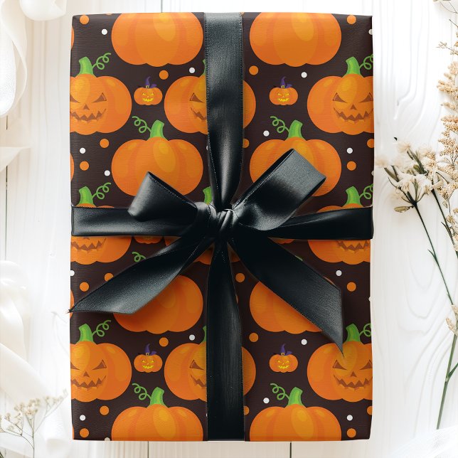Papel De Presente Padrão de Abóbora Assustadora de Halloween Jack O' (Criador carregado)