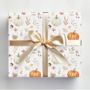 Papel De Presente Padrão de Abóbora de Aquarela Flores Colheita de O
