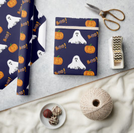 Papel De Presente Padrão de Abóbora de Halloween Fantasma