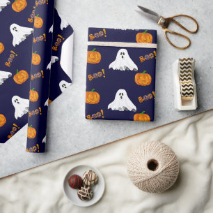 Papel De Presente Padrão de Abóbora de Halloween Fantasma