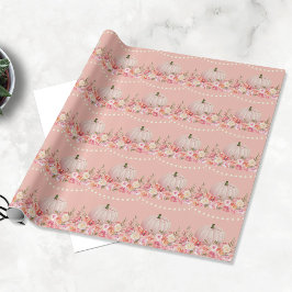 Papel De Presente Padrão de Abóbora Elegante | Rosa Bege