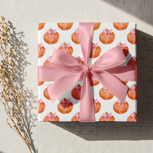 Papel De Presente Padrão de Abóbora em Aquarela com Laço Rosa