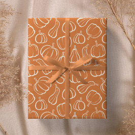 Papel De Presente Padrão de Abóbora Laranja Outono Halloween Festa