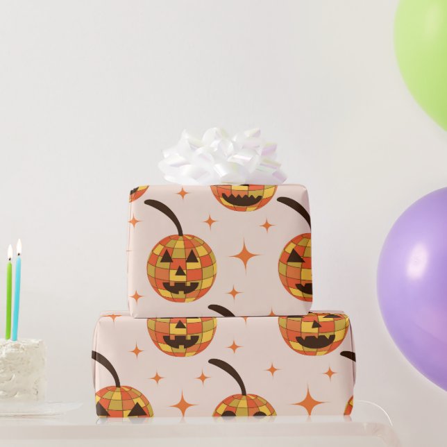Papel De Presente Padrão de Abóboras de Halloween Groovy Disco  (Presentes para festas)