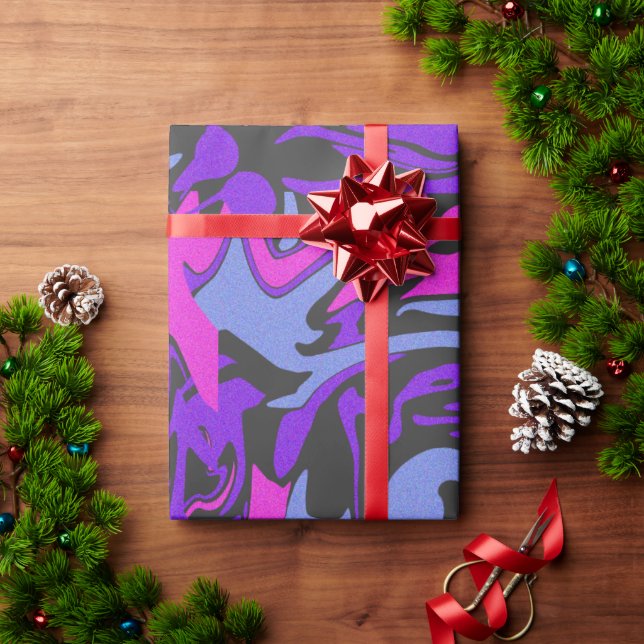 Papel De Presente Padrão de Abstrato azul-escuro, roxo-rosa e azul-c (Presente de Natal)