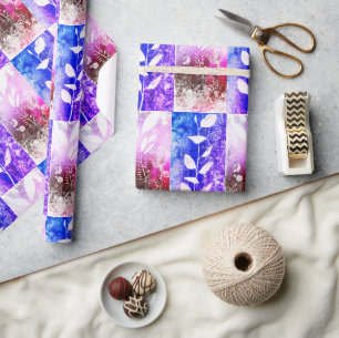 Papel De Presente Padrão de Abstrato de Folhas Azul Cor-de-Rosa Azul
