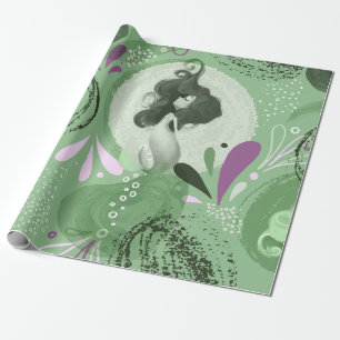 Papel De Presente Padrão de Abstrato verde das Sereias Whimsical