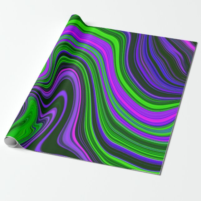 Papel De Presente Padrão de Abstrato Verde Roxo de Tendy Bright (Desenrolado)