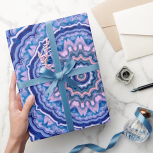 Papel De Presente Padrão de Agato Branco Cor-de-Rosa Azul Boho Mand