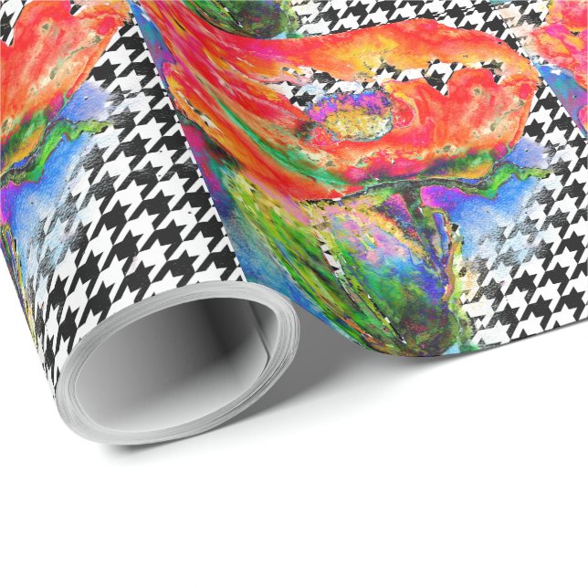 Papel De Presente Padrão de água floral abstrato vermelho (Ponta do rolo)