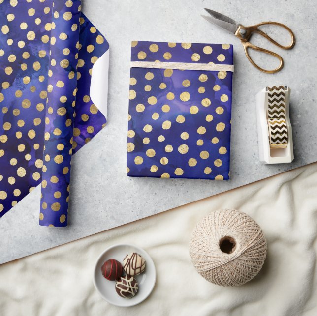 Papel De Presente Padrão de água-forte roxo com bolinhas douradas (Artesanato)