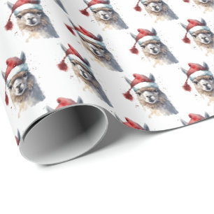 Papel De Presente Padrão de Aguarela de Chapéu de Papai Noel de Lham