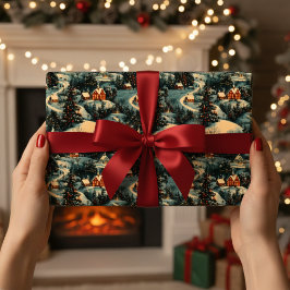 Papel De Presente Padrão de aldeia de natais vintages