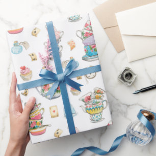 Papel De Presente Padrão de Alisa em País das Maravilhas em Aquarela
