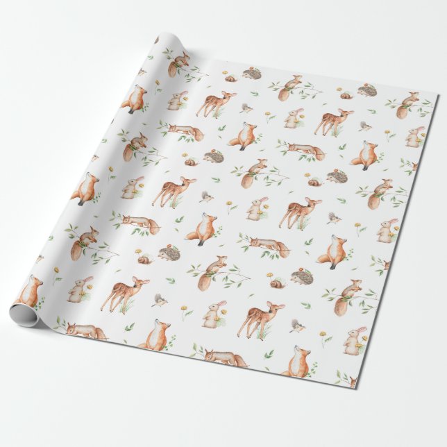 Papel De Presente Padrão de Amigos de Animais da Floresta Cura (Desenrolado)