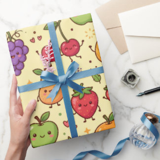 Papel De Presente Padrão de Amigos de Frutas Kawaii Fofo