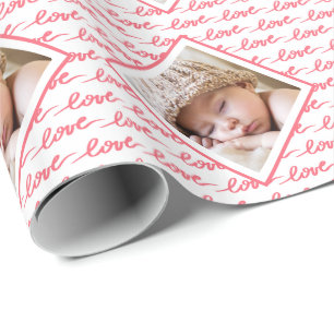 Papel De Presente Padrão de Amor com Dia de os namorados Rosa Fotogr