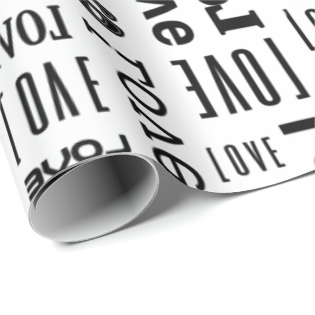 Papel De Presente Padrão de Amor com Letras Pretas (Ponta do rolo)