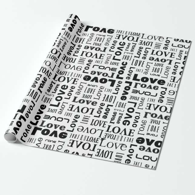 Papel De Presente Padrão de Amor com Letras Pretas (Desenrolado)