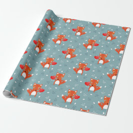 Papel De Presente Padrão de Amor de Raposa