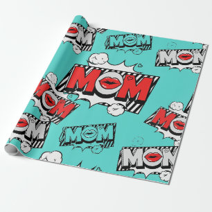 Papel De Presente Padrão de Amor MOM em Turquesa da Pop Art (4)
