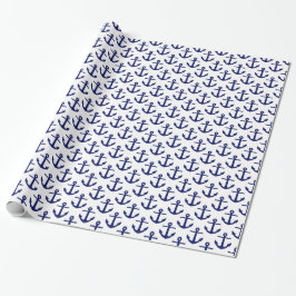 Papel De Presente Padrão de Âncoras Azul Branco e Marinho