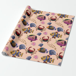 Papel De Presente Padrão de animais aquáticos vida submarina do