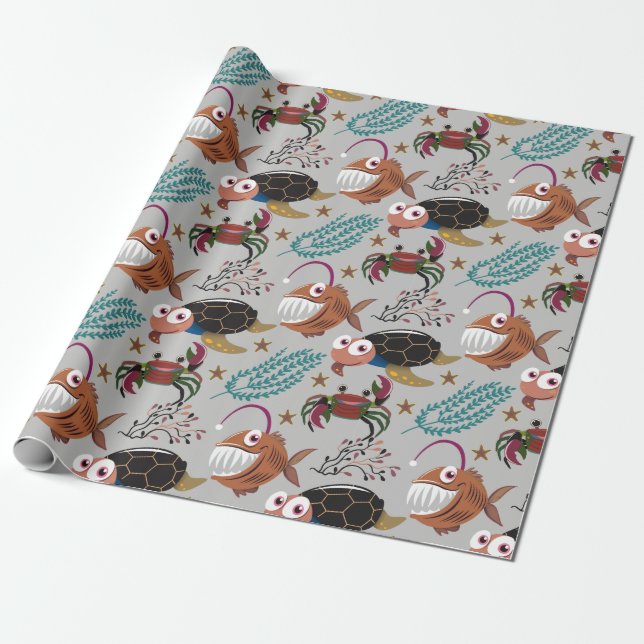 Papel De Presente Padrão de animais aquáticos | vida submarina do oc (Desenrolado)