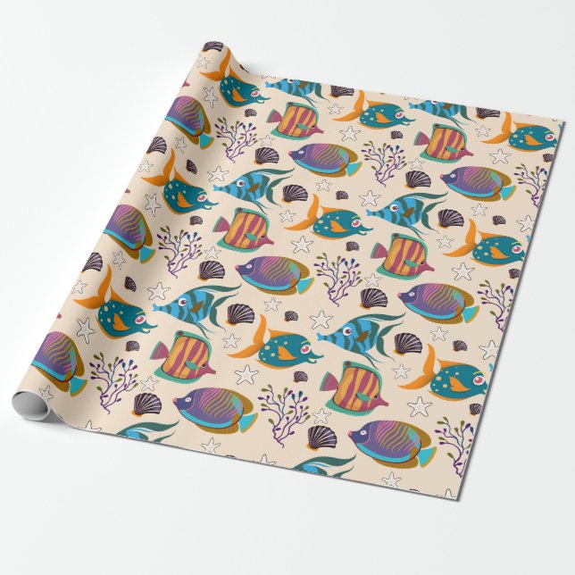 Papel De Presente Padrão de animais aquáticos | vida submarina do oc (Desenrolado)