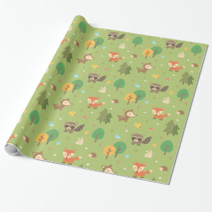 Papel De Presente Padrão de Animais da Floresta Adoráveis para Crian