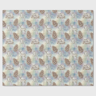Papel De Presente Padrão de Animais da Floresta de Inverno