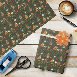 Papel De Presente Padrão de animais da floresta de outono em verde